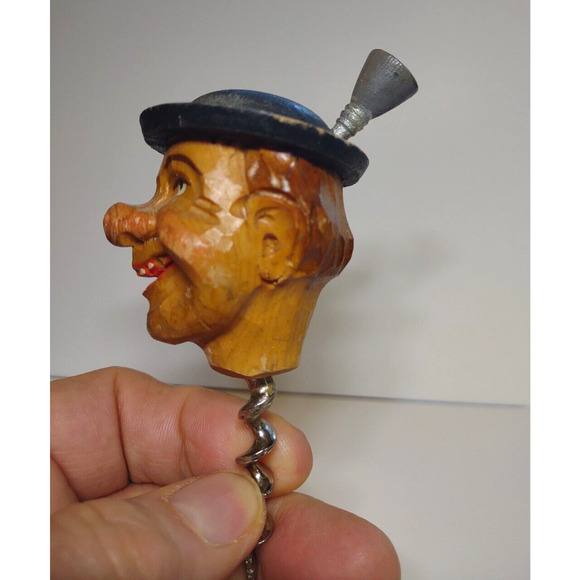 ANRI Hand Carved And Painted Corkscrew Smiling Man Barware Vintage Bar Tool - Picture 5 of 7